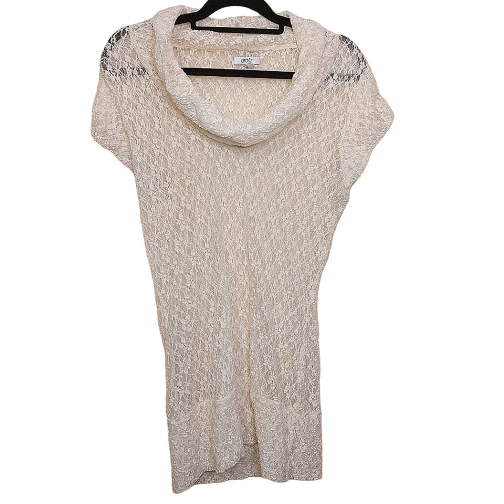 Cache Vintage Size Large L Stretchy See Through Lace Dress Ivory Light Sheer